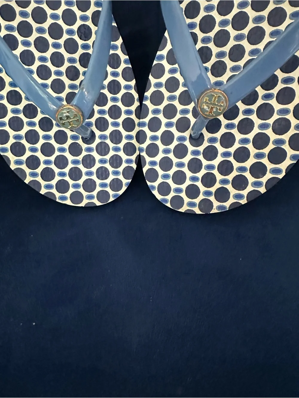 Tory Burch Blue Polka Dot Logo Flip Flops Thong Sandals Women’s Size 9